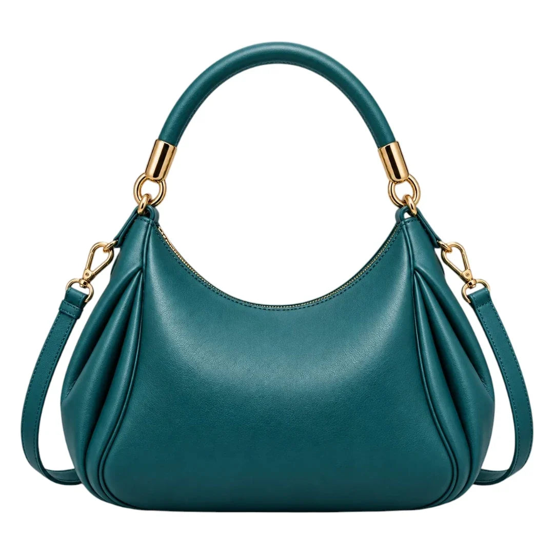 Baggis Teal Women’s Satchel Handbag – Elegant Pleated Faux Leather Bag