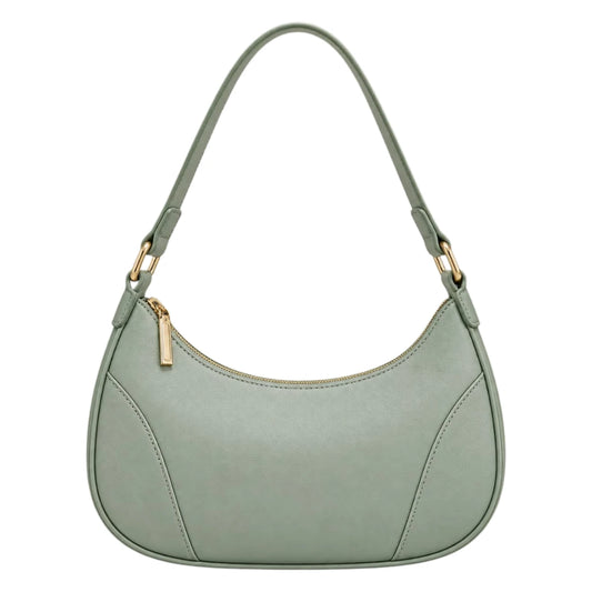 Baggis Sage Green Women’s Satchel Handbag – Soft Curved Faux Leather Bag