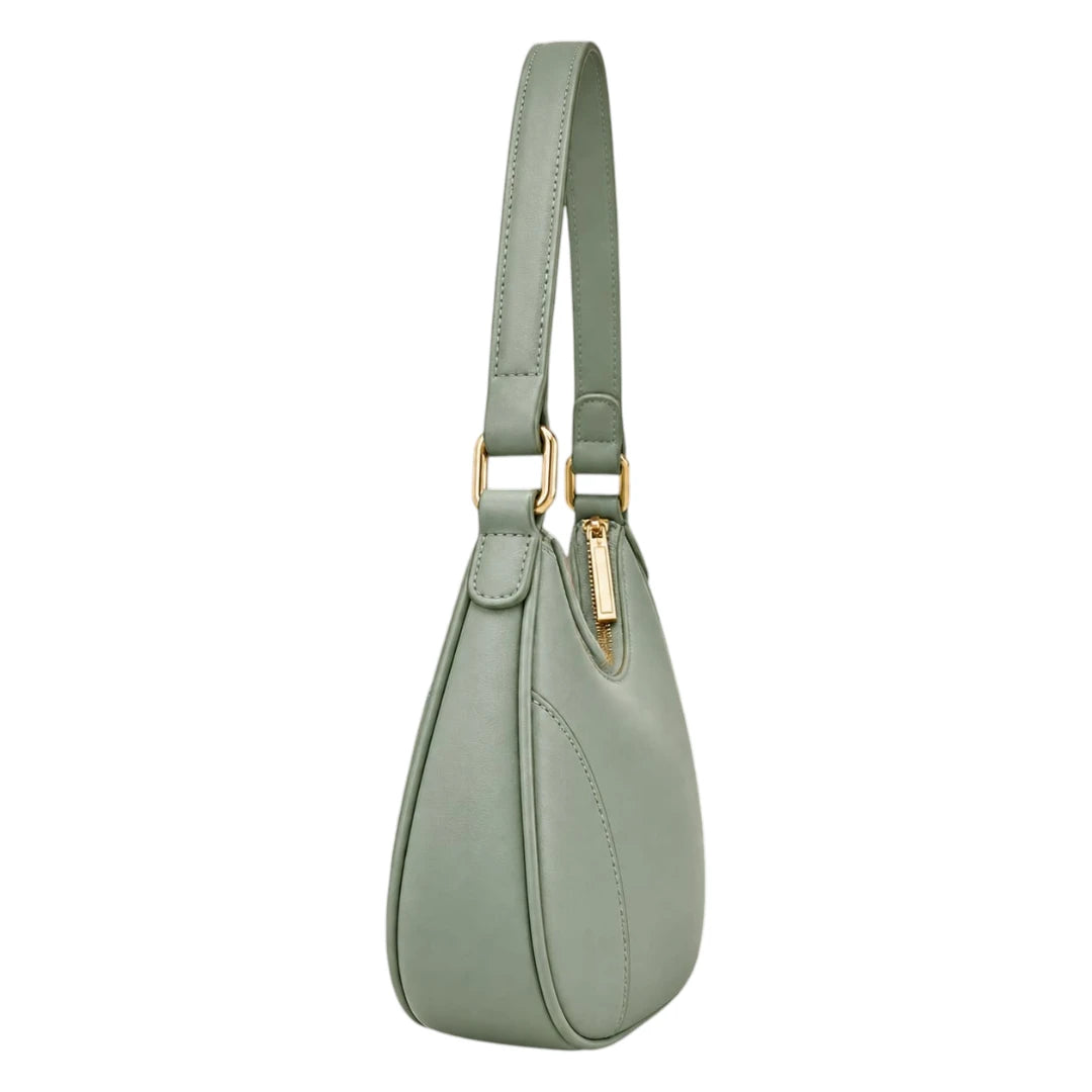 Baggis Sage Green Women’s Satchel Handbag – Soft Curved Faux Leather Bag