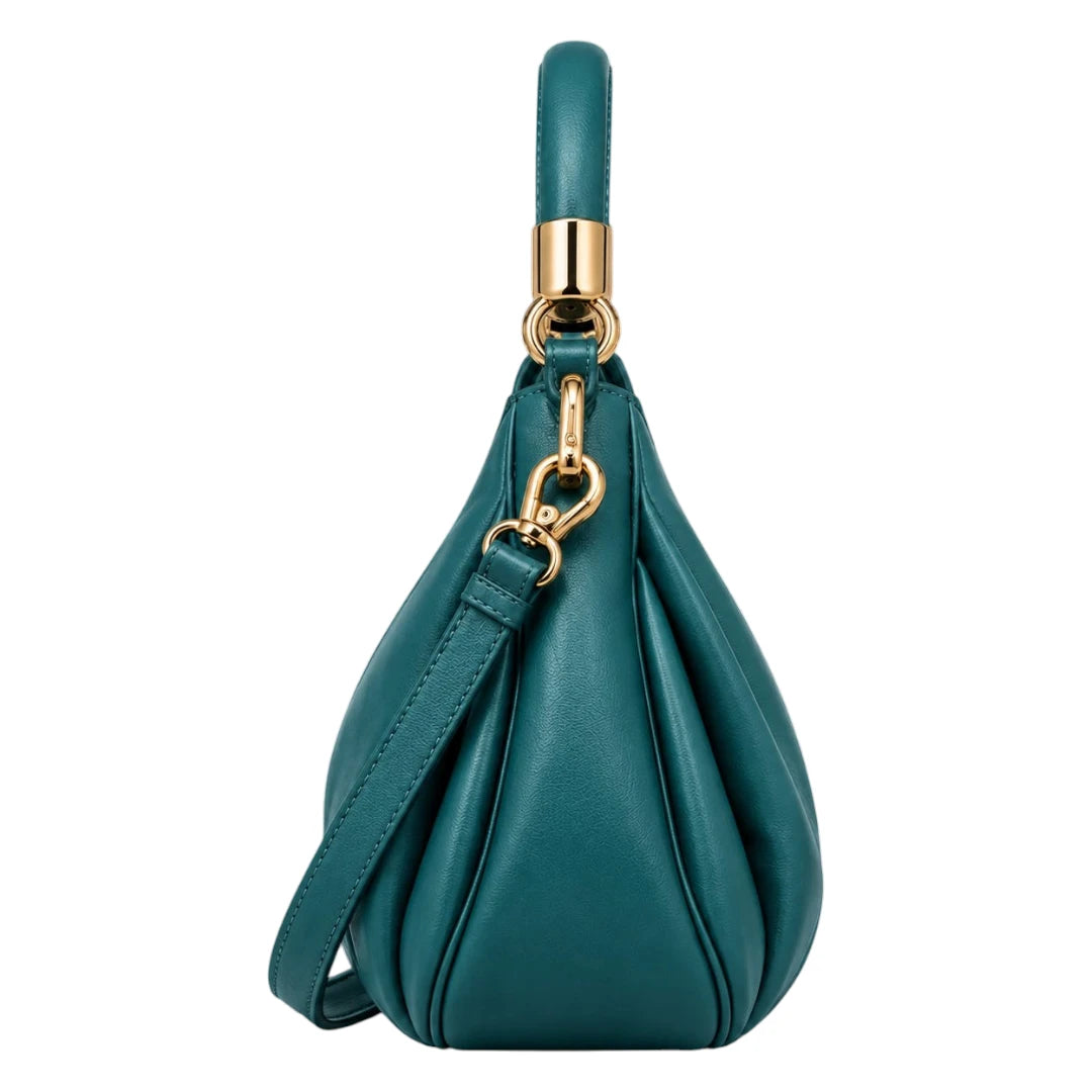 Baggis Teal Women’s Satchel Handbag – Elegant Pleated Faux Leather Bag