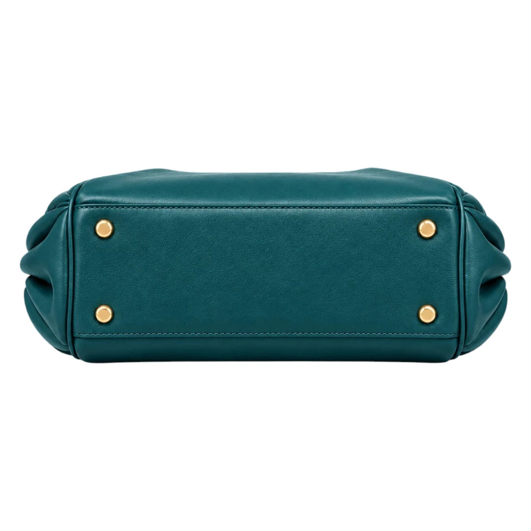 Baggis Teal Women’s Satchel Handbag – Elegant Pleated Faux Leather Bag