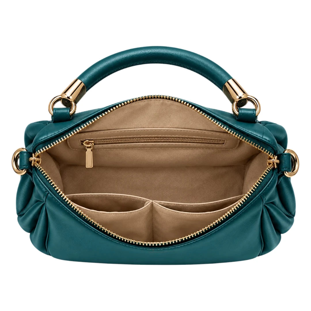 Baggis Teal Women’s Satchel Handbag – Elegant Pleated Faux Leather Bag