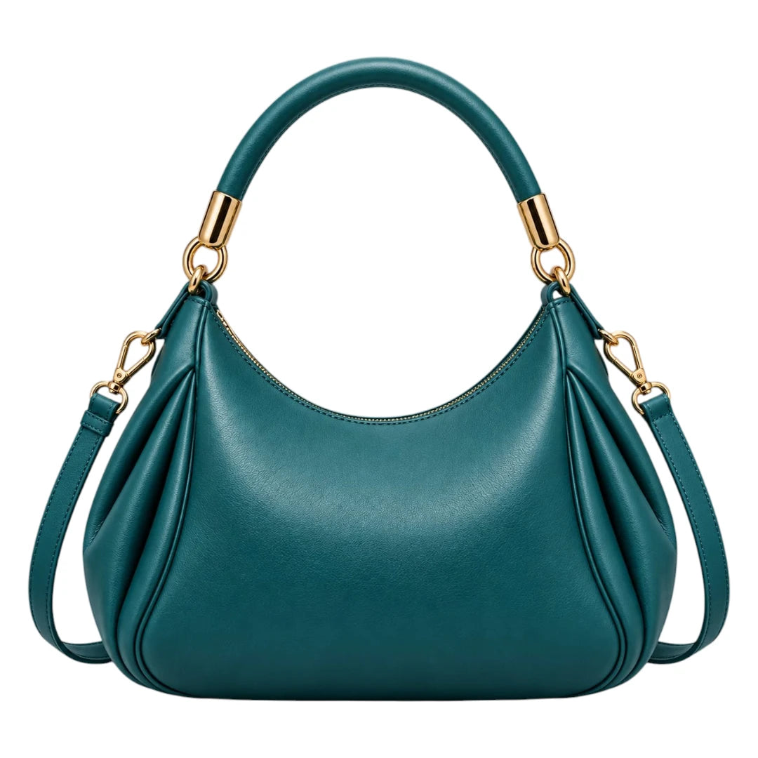 Baggis Teal Women’s Satchel Handbag – Elegant Pleated Faux Leather Bag