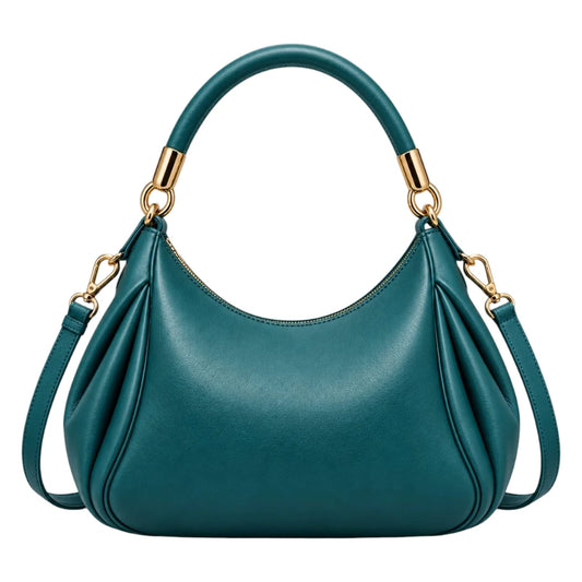 Baggis Teal Women’s Satchel Handbag – Elegant Pleated Faux Leather Bag